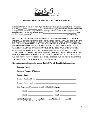 PenSoft Payroll Hosted Solution Agreement