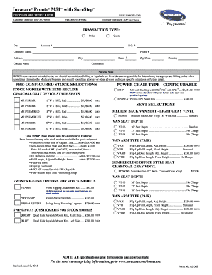 Invacare Pronto M51 Power Chair Order Form