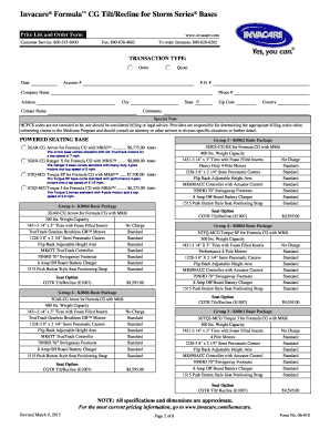 Invacare Formula CG Tilt Recline Order Form