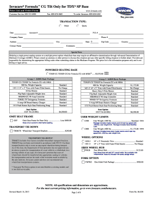 Invacare Formula CG Tilt Order Form