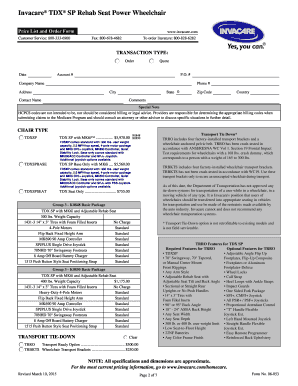 Invacare TDX SP Rehab Seat Power Wheelchair Order Form