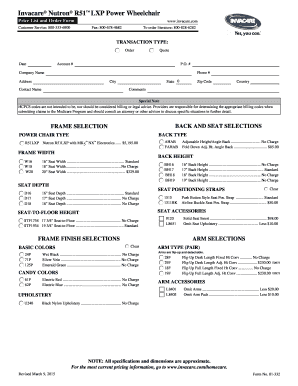 Invacare Nutron R51 LXP Power Wheelchair Order Form