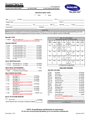 Invacare Spree XT Price List and Order Form