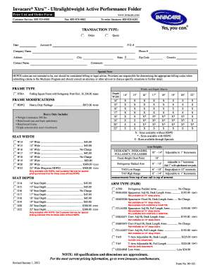 Invacare Xtra Ultralightweight Active Performance Order Form