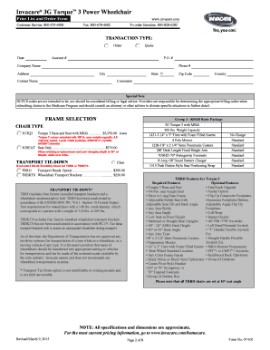 Invacare 3G Torque 3 Power Wheelchair Order Form