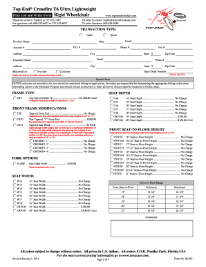 Top End Crossfire T6 Wheelchair Order Form