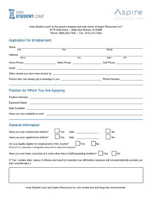 Iowa Student Loan Employment Application