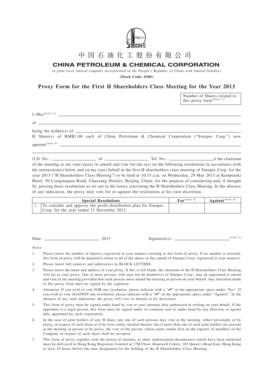 Proxy Form for Sinopec Corp H Shareholders Meeting 2013
