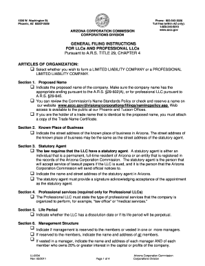 Arizona Articles of Organization for LLC