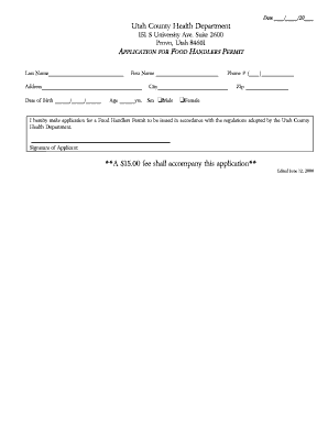 Utah Food Handlers Permit Application
