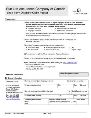 Sun Life Short Term Disability Claim Packet