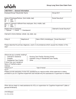 Long Term Care Claim Form