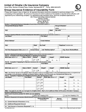 Group Insurance Evidence of Insurability Form