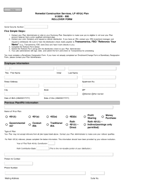 Remedial Construction 401(k) Rollover Form