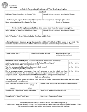 Affidavit Supporting Certificate of Title Bond Application