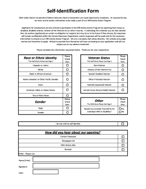 Self-Identification Form for Affirmative Action Program
