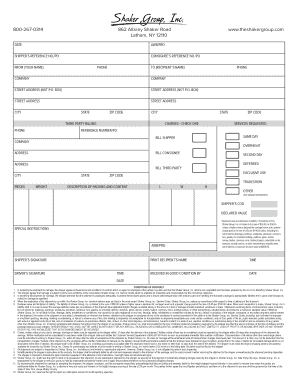 Shaker Group Shipping Form