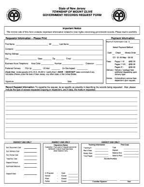New Jersey Government Records Request Form