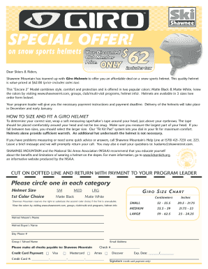 Shawnee Mountain Giro Helmet Order Form