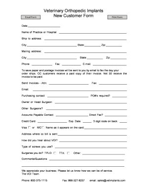 Veterinary Orthopedic Implants New Customer Form