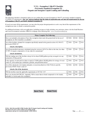 TCEQ Exemption § 106.473 Checklist