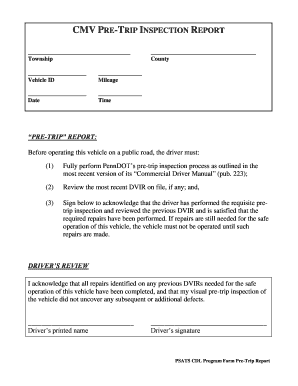 CMV Pre-Trip Inspection Report