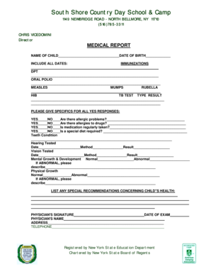 Child Medical Report Form