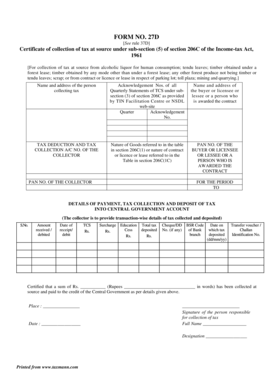 Form 27D Certificate of Collection of Tax at Source