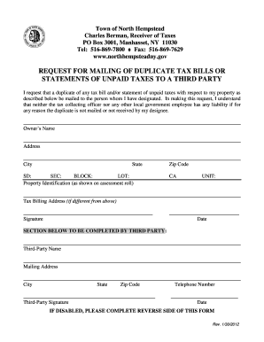 Request for Mailing Duplicate Tax Bills