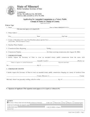 Missouri Amended Notary Public Commission Application