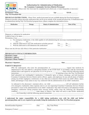 Authorization for Administration of Medication