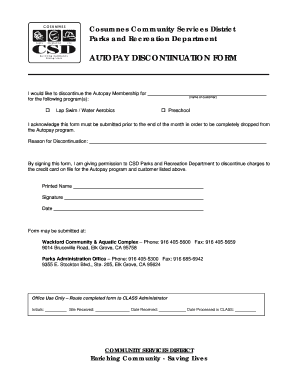 Autopay Discontinuation Form