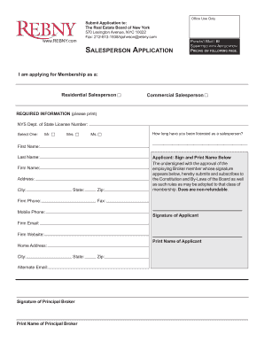 Real Estate Board of New York Salesperson Application