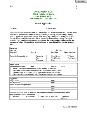 Hawaii Rental Application Form
