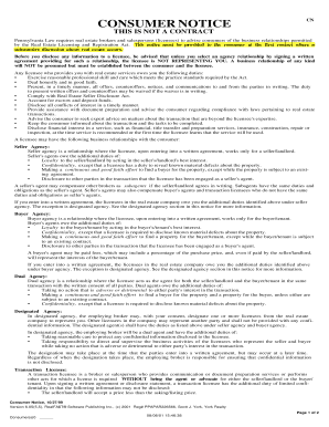 Pennsylvania Consumer Notice for Real Estate Transactions
