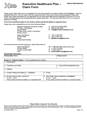Aetna International Executive Healthcare Claim Form