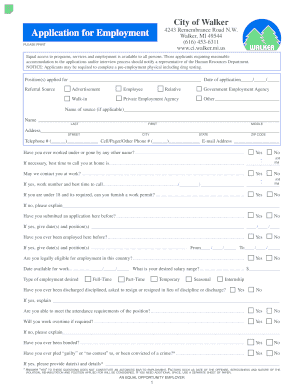 City of Walker Employment Application