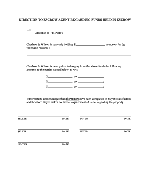 Direction to Escrow Agent Regarding Funds Held in Escrow