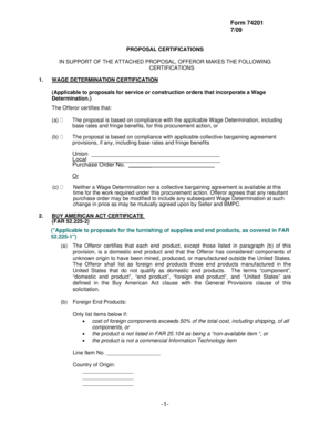 US Federal Proposal Certifications Form 74201