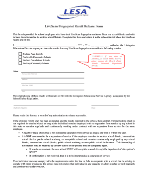 LiveScan Fingerprint Result Release Form