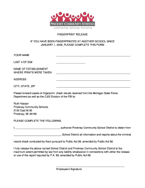 Fingerprint Release Form