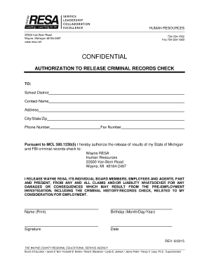 Authorization to Release Criminal Records Check