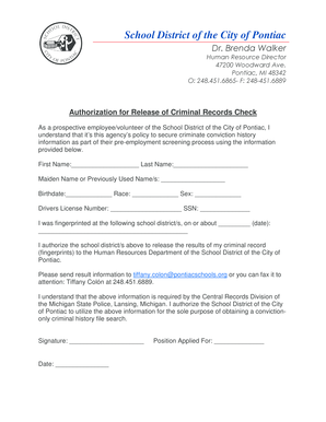 Authorization for Release of Criminal Records Check