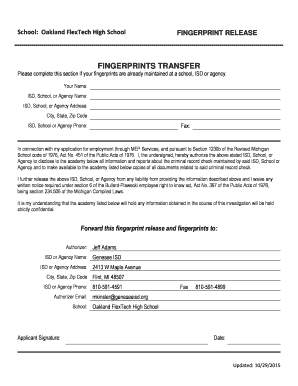Fingerprint Release Form