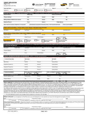 John Deere Construction PowerPlan Credit Application