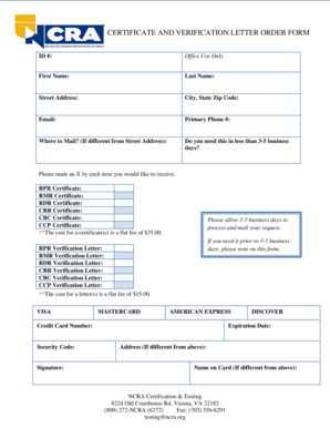 Certificate and Verification Letter Order Form