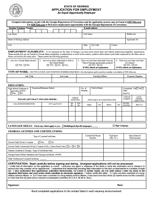 Georgia Department of Corrections Application for Employment