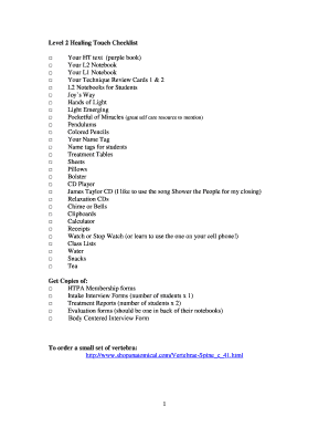 Level 2 Healing Touch Class Checklist