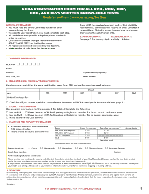 NCRA Registration Form for Written Knowledge Tests