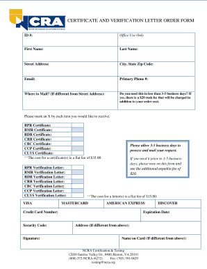 Certificate and Verification Letter Order Form
